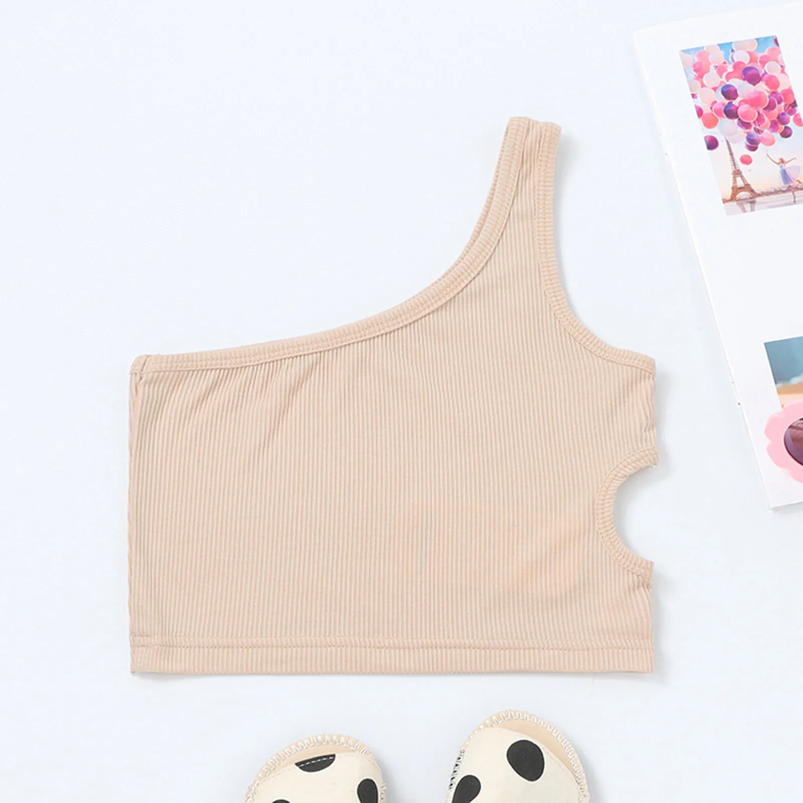 Kids Girl Solid Color Vest Toddler Kids Girls Dance Tank Tops One Shoulder Racerback Crop Tank Top Soft Sleeveless Dance Tops