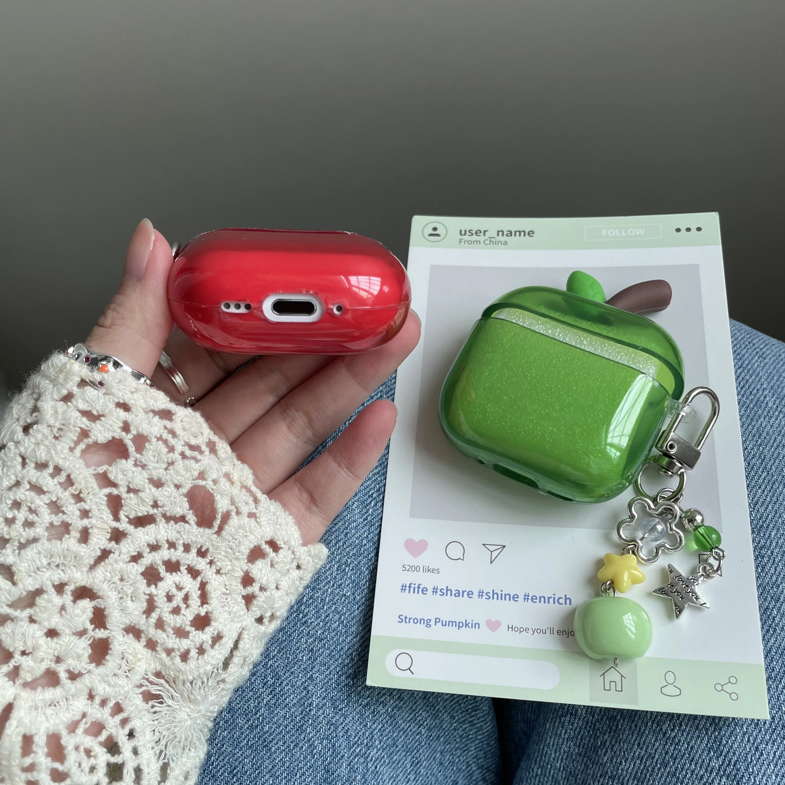 Translucent Red Green Apple Earphone Case for AirPods or