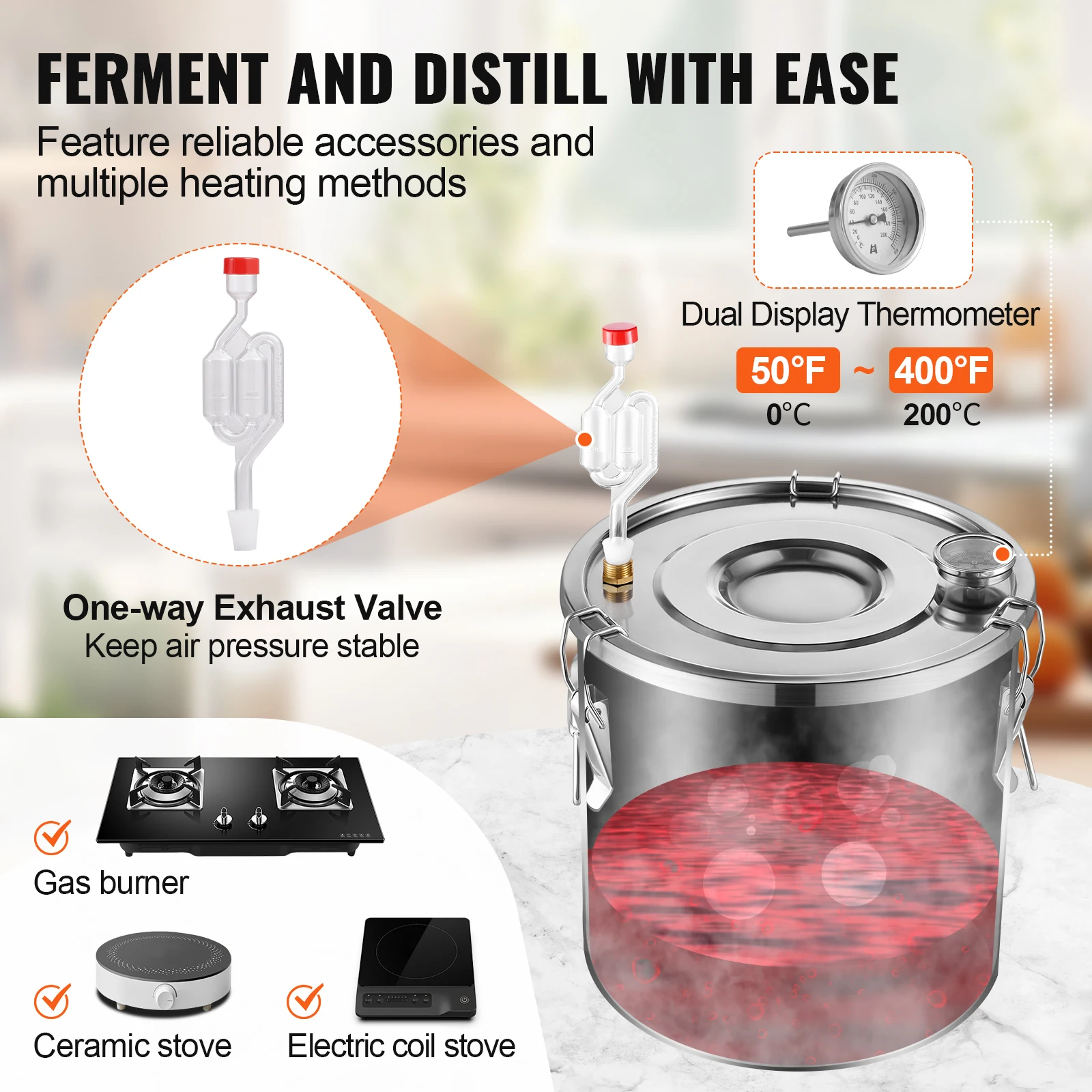 SucceBuy Alcohol Still 3 Gal Stainless Steel Water Alcohol Distiller w/Copper Coil for Fast Cooling Dual Condenser Distiller Kit