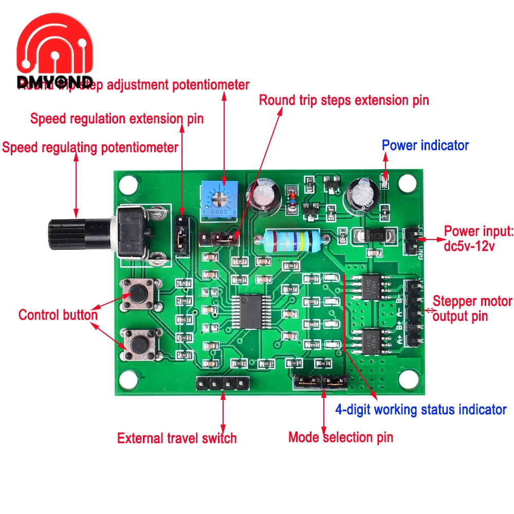 

DC 5V-12V 6V Stepper Motor Driver Mini 2-phase 4-wire 4-phase 5-wire Multifunction Step Motor Speed Controller Module Board