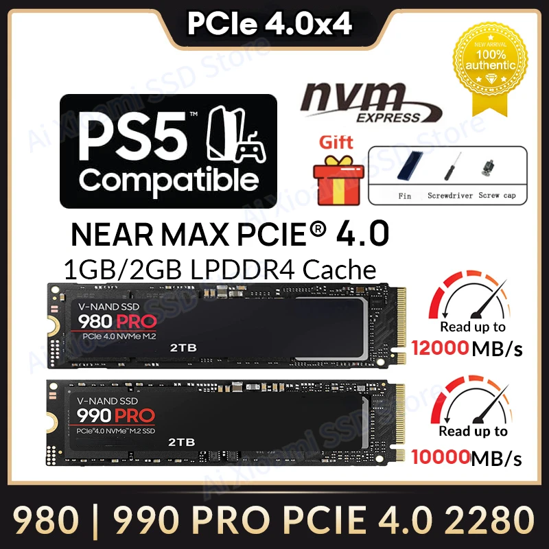 

Original 990 Pro/980 Pro SSD 1TB 2TB M.2 NVMe PCIe 4.0X4 M.2 2280 10000MB/S for PS5 PlayStation5 Laptop Mini PC Gaming Computer