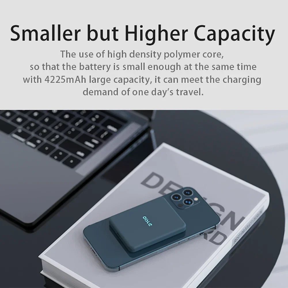 OISLE 마그네틱 무선 휴대용 내장 배터리, 4225mah 배터리, 아이폰 16, 15 미니 프로 맥스, 보조배터리 울트라 충전기, Qi Mag 세이프 뱅크