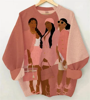 Felpa con cappuccio da donna autunno e inverno pullover street casual moda viso sciolto top a maniche lunghe con collo rotondo stampato in 3D 1