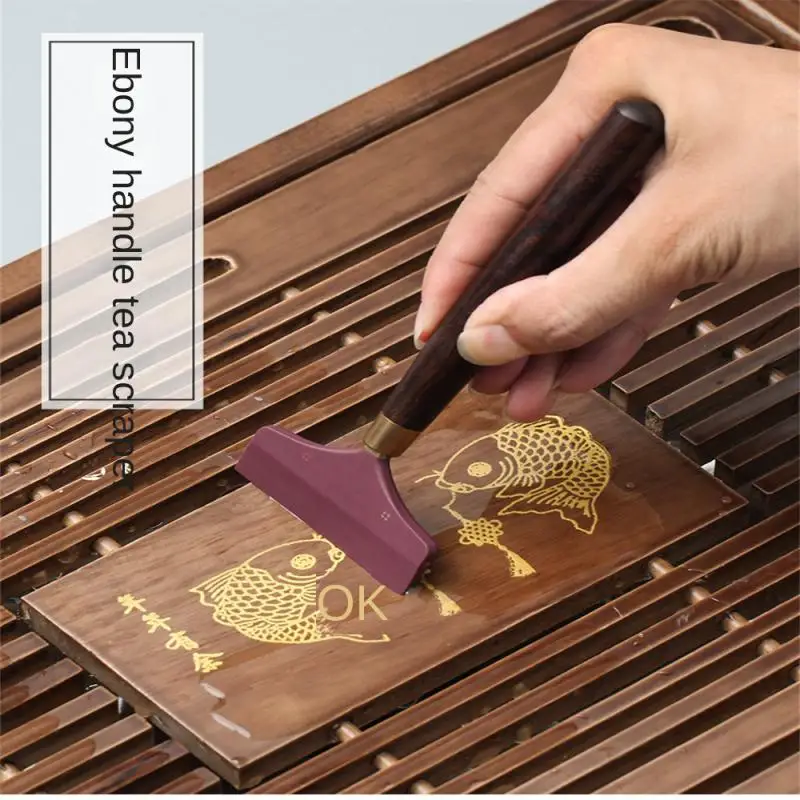 Wood Grain Tea Scraping Wiper Brush Tea Silicone Tray Cleaning Gadget 1PC