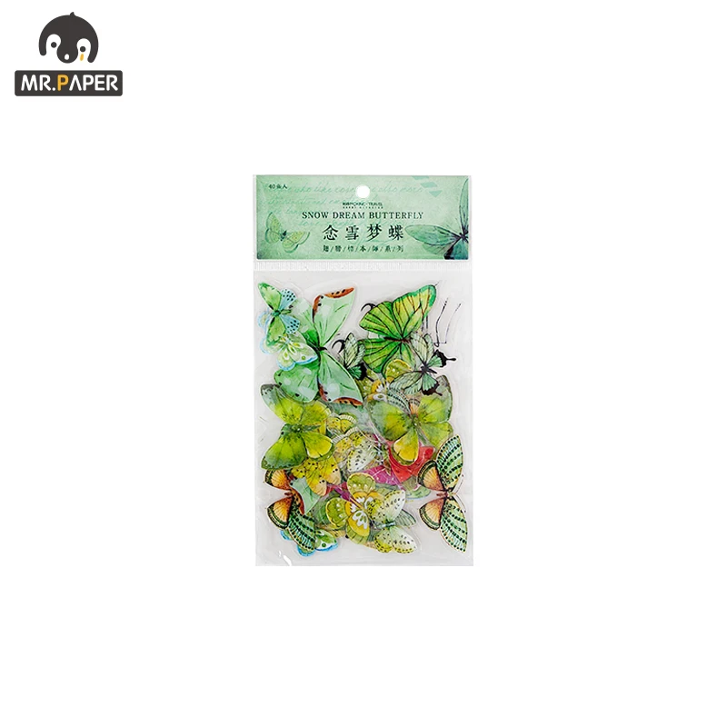 Mr.paper 8 Designs 40Pcs/lot Butterfly Deco Stickers Scrapbooking Toy Plants Deco Album DIY Stationery Stickers