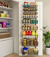 9-Tier Over The Door Pantry Organizer, Pantry Storage and Organization, Black Metal Hanging Spice Rack Seasoning Shelves Door, W 1