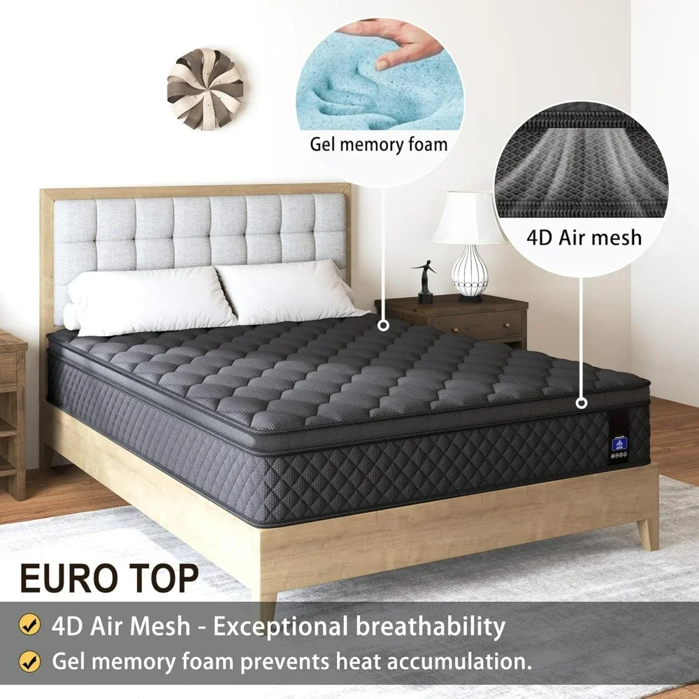 Queen Mattress,14 Inch Hybrid Mattress Black,Euro Top Mattress Medium Firm for Back & Lumbar Support,100 Night Trial, Individual 4