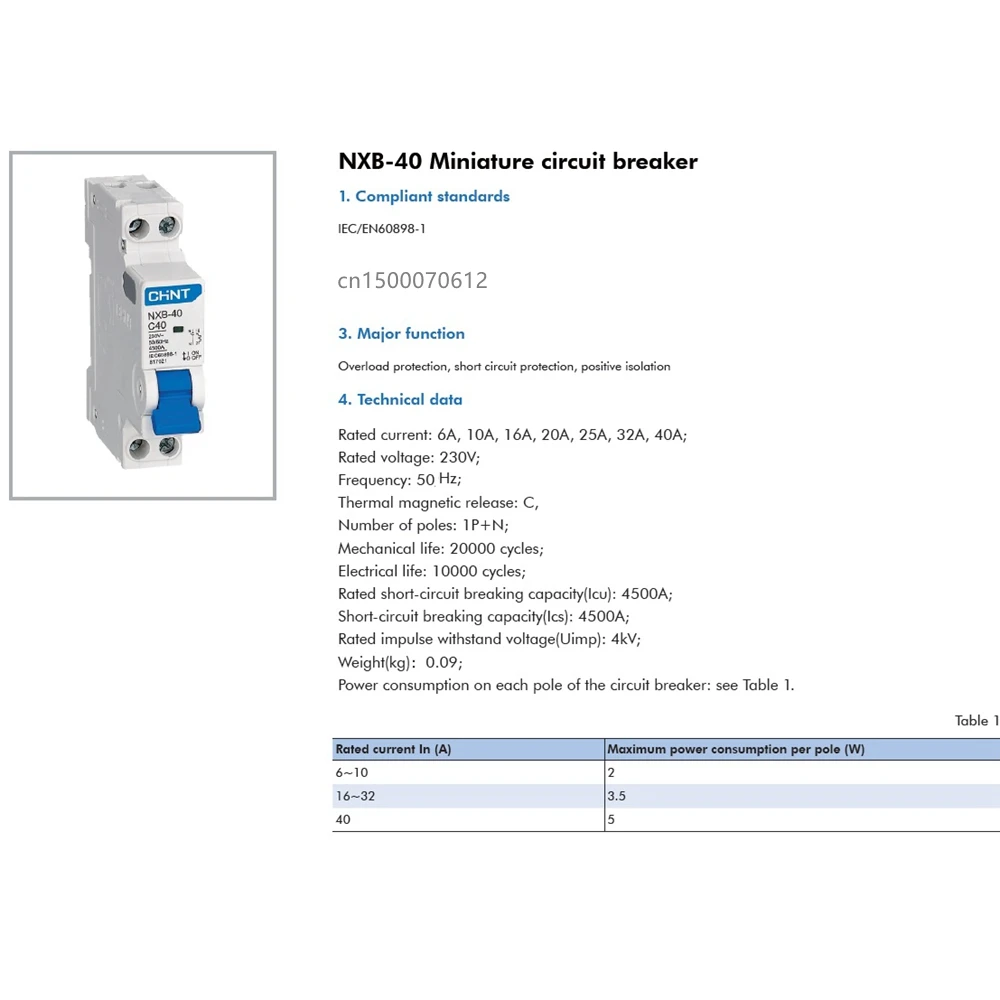 Enhanced Miniature Circuit Breaker - DPN 1P+N, 6A-40A, 220V
