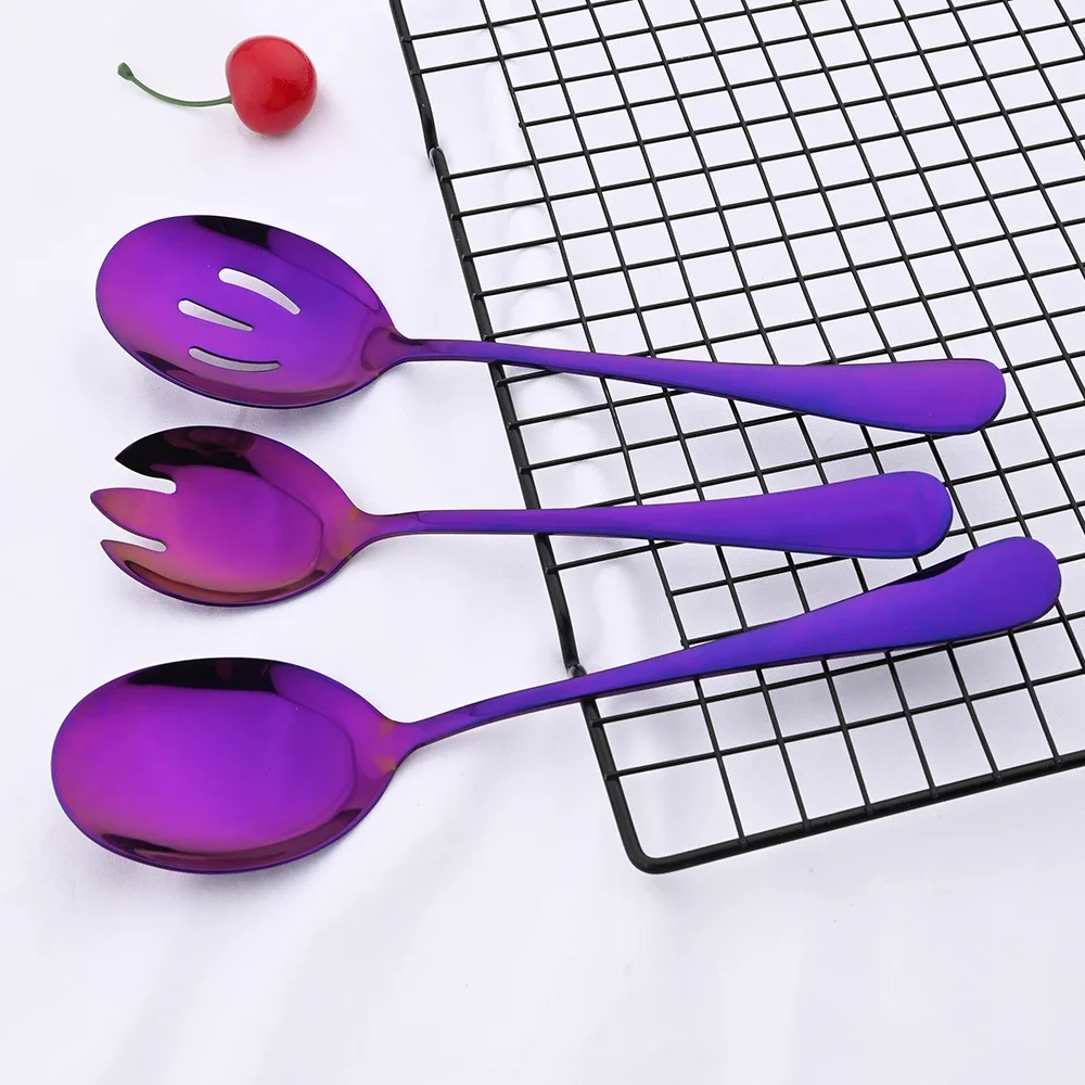 Salad Spoon Dinnerware Set Gold Unique Spoon Cutlery Set Salad Fork Stainless Steel Tableware Party Serving Flatware 2Pcs