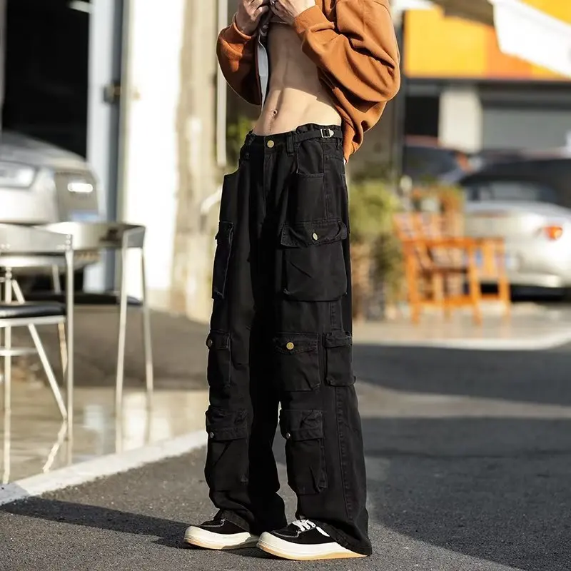 Street Popular Multi-pocket Overalls Harajuku Style Loose Casual Pants Retro Slacks Trousers Men Women Wide Leg Pants