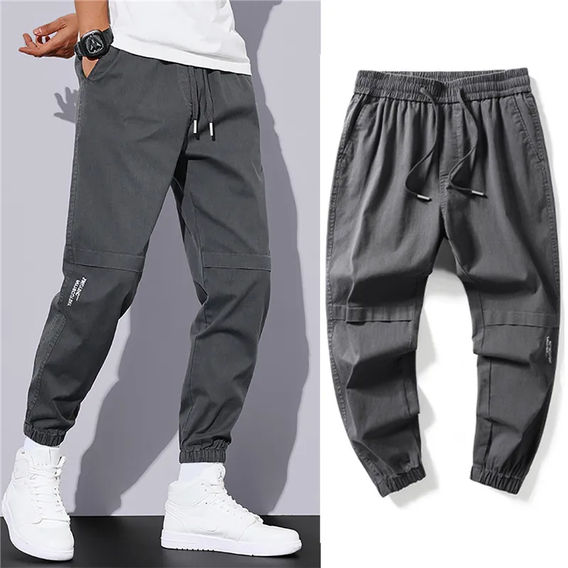 Kevät Kesä Puuvilla Rennot Housut Miesten Jogger Ohut Cargo Haaremi Housut Korean Hip Hop Joustava Vyötärö Ohut opiskelijoiden lenkkeilyhousut_voghion.com