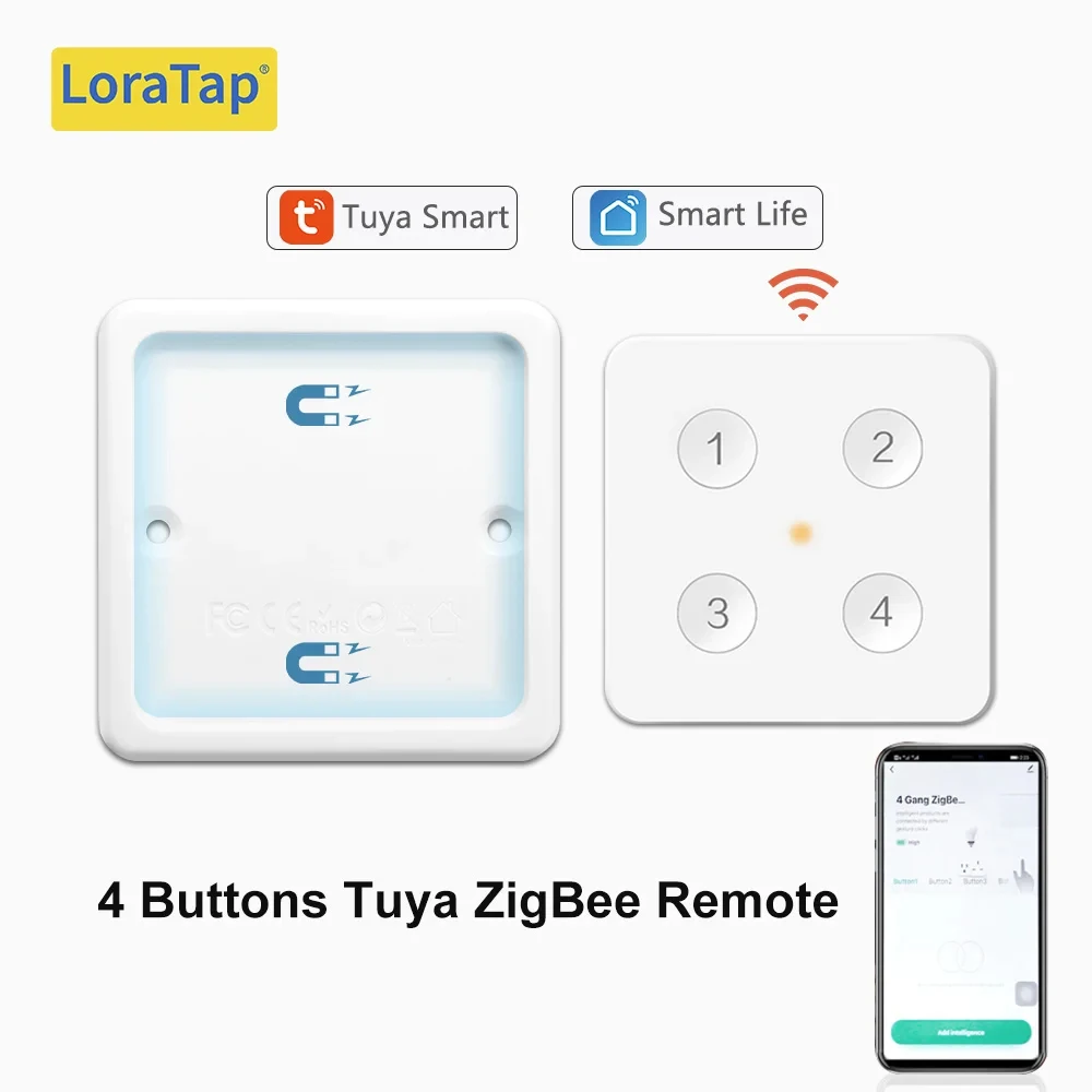 Tuya Zigbee 3.0 Interruptor de Cena de Controle Remoto sem Fio 4-button Compatível com Vida Inteligente Casa Assistente Zigbee2mqtt Diy