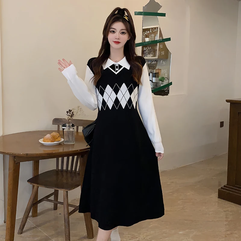 

Autumn Winter Warm Jacquard Knit Midi Long Dresses For Women 2023 Casual Female Elegant Large Size Loose Black Party Vestido