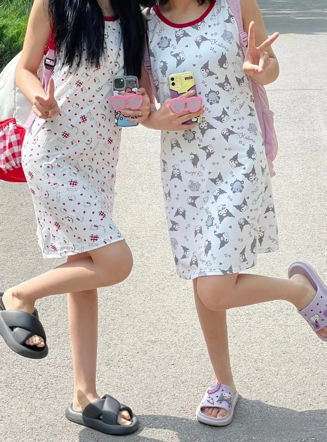 

Sanrio Hello Kitty Sleeveless Round Neck Pajama Skirt Kuromi Cinnamoroll Summer Girl Sweet Knee-length Home Clothes Nightgown