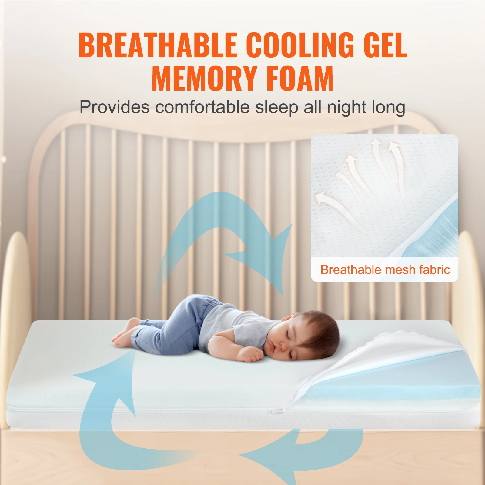 VEVOR Crib Mattress Two-sided Breathable Toddler Mattress of Memory Foam 3 inches Thickness Baby Mattress for Infant and Toddler 4