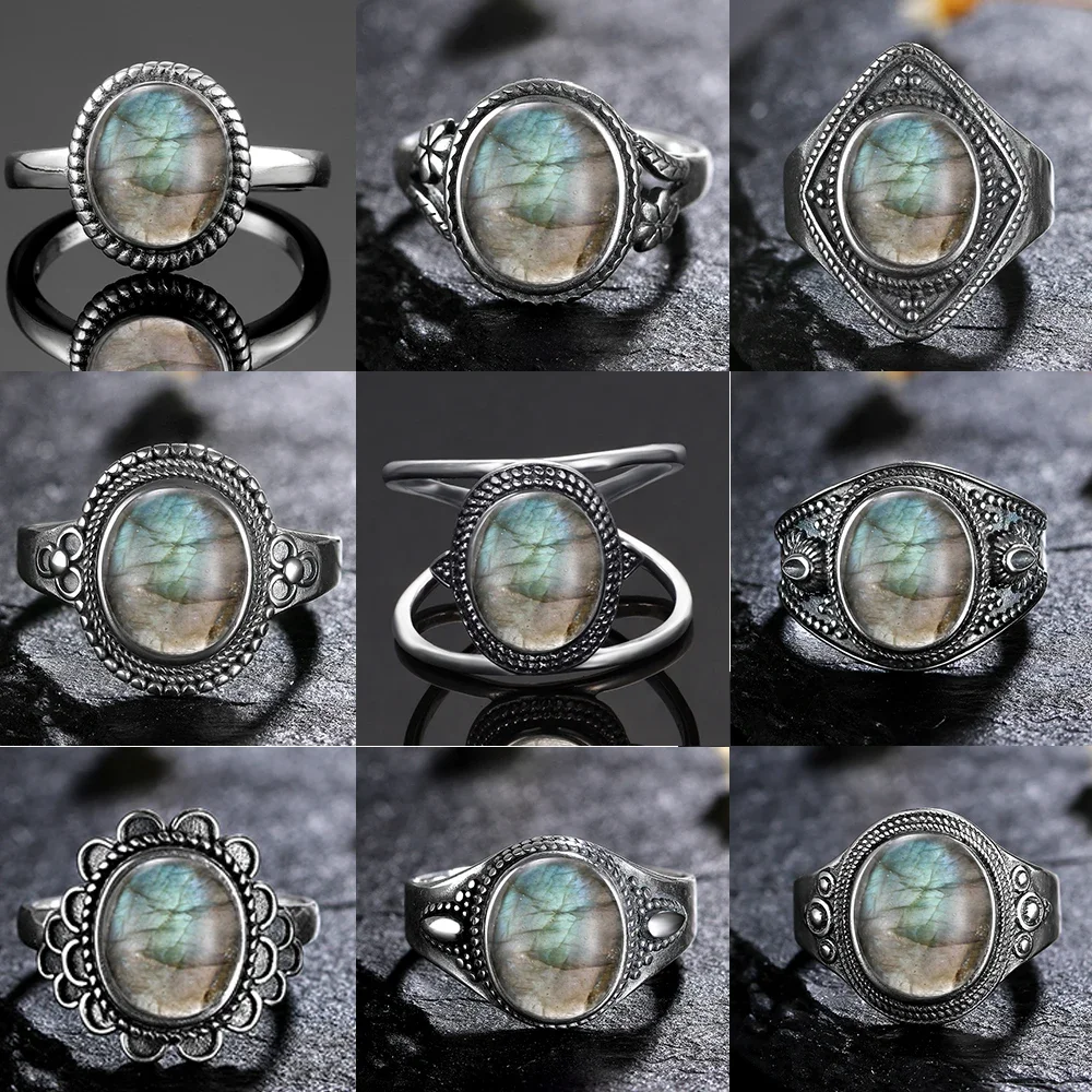 Silver Ring For Women Oval Round Natural Labradorite Gift