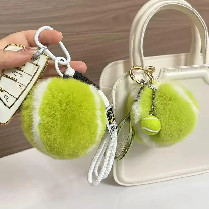 Kreativer, niedlicher Tennis-Schlüsselanhänger, Schlüsselzubehör, Cartoon-Ball-Schulranzenanhänger, einfacher DIY-Tennis-Fell-Schlüsselanhänger als Geschenk für Mädchen
