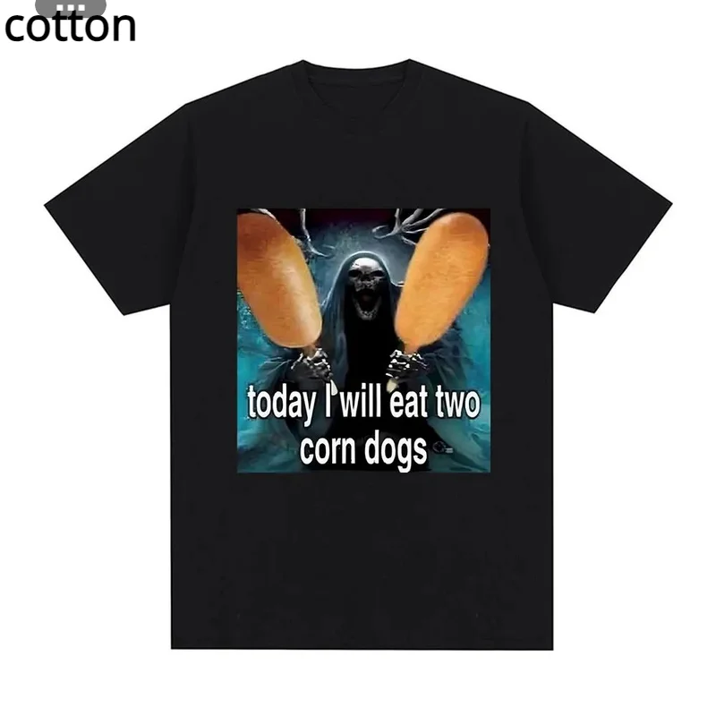 

Today I Will Eat Two Corndogs Graphic T-Shirt Skeleton Meme Men's Vintage Gothic Short Sleeve T-shirts Cotton Oversized T Shirts