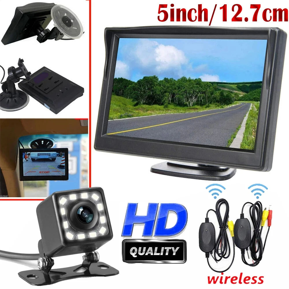 차량용 무선 백업 카메라 키트, 5 인치 백미러, 12V 모니터, 나이트 비전 카메라, 픽업, SUV, 밴용