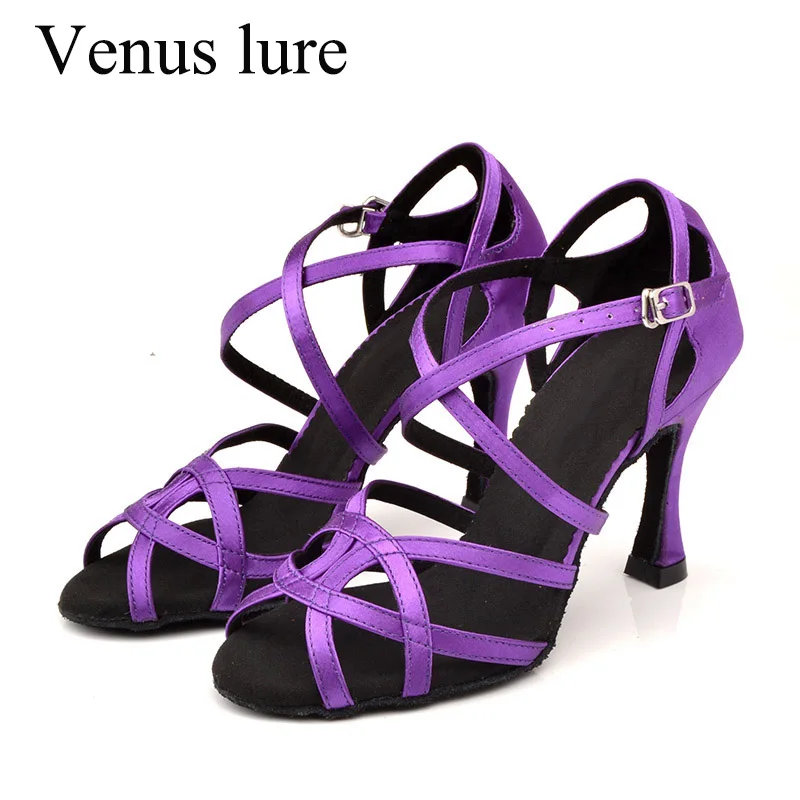 

Venus Lure Customized Leecabe Pole Dance Shoes Sandals Purple Satin High Heel 9CM