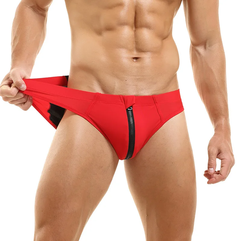 

European And American Men's Swimming Trunks With Front zipper, Sexy Color Matching Triangle Beach Swimming Quick-Drying Shorts