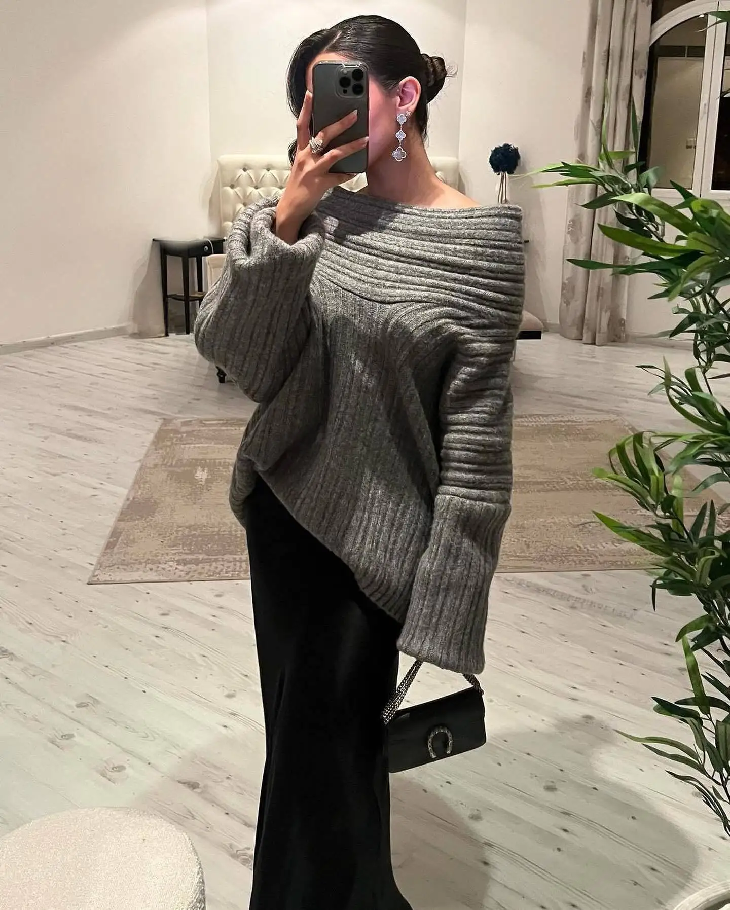 Knit Sweater Pullover For Women Loose Off-Shoulder Ribbed Long Sleeve Fashion Streetwear Knitwear Casual Autumn Sweater