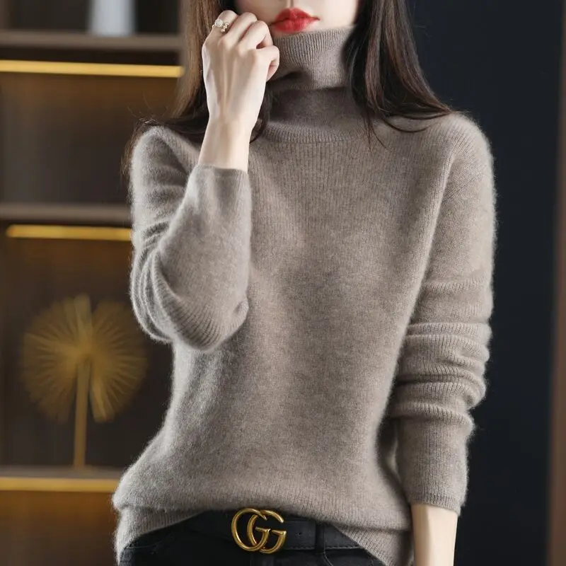 

Women Turtleneck Plush Soft Sweaters Knitted Casual Loose Solid Wool Pullovers Early Spring High Quality Warm Knitwear Tops