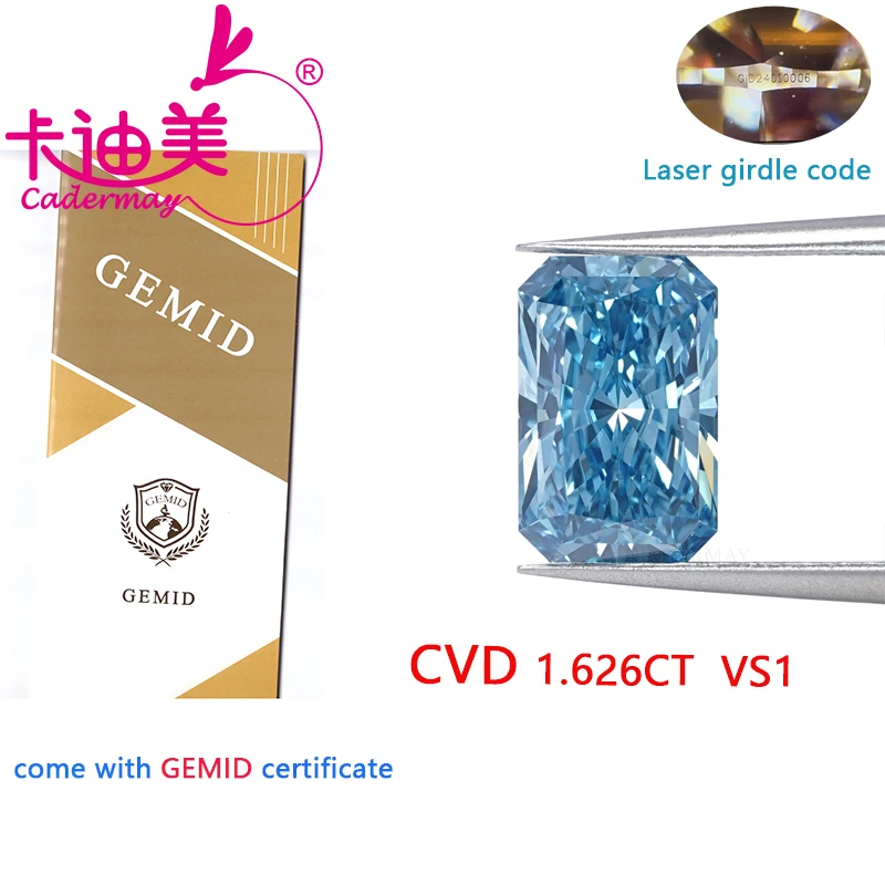 

CADERMAY Radiant Cut Fancy Blue Color VS1 Clarity CVD Lab Grown Diamond Loose Stone Gemstone For Wedding Fine Jewelry Making