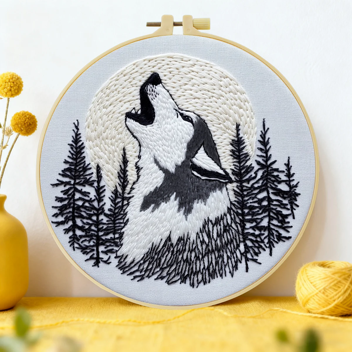 1 Stück 20X20CM/15X15CM 7,87/6,3 Zoll Der Wolf Taschen-Stickerei-Starter-Kit DIY-Kit DIY-Stickerei-Set Handarbeits-Set für Anfänger