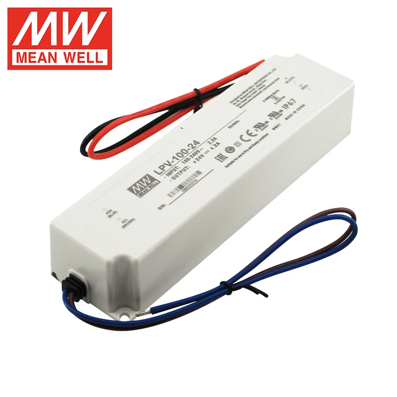 MEAN WELL 방수 LPV LED 드라이버, Meanwell IP67 스위칭 전원 공급 장치, 100W, 5V, 12V, 24V, AC to DC 조명 변압기 야외