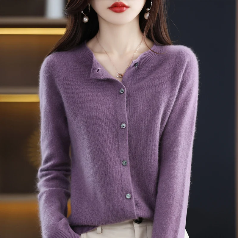 100% merino sweater women's first-line ready-to-wear cashmere cardigan solid color autumn and winter ladies' top 5