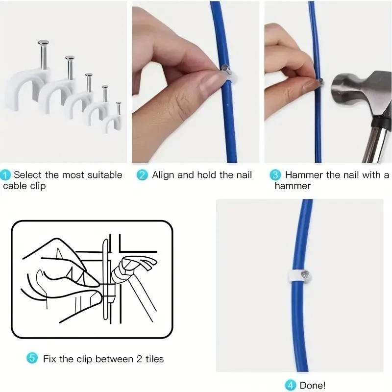 Cable Clip 100pcs 4/6/8/10mm Cable Wire Clips Nail In Tacks for Cords