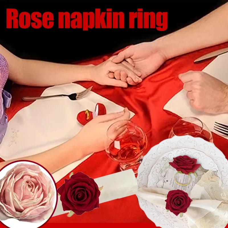 96PCS Rose Napkin Clasp, Pink Rose Red Rose Napkin Ring, Wedding, Valentine's Day Banquet, Party Christmas Birthday Decoration