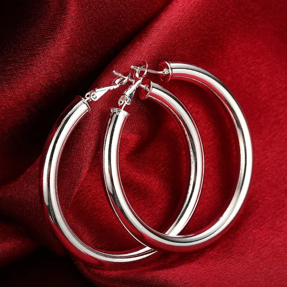 925 Sterling Silver 5CM Big circle hoop earrings for Woman Beautiful fashion temperament Jewelry party wedding gifts