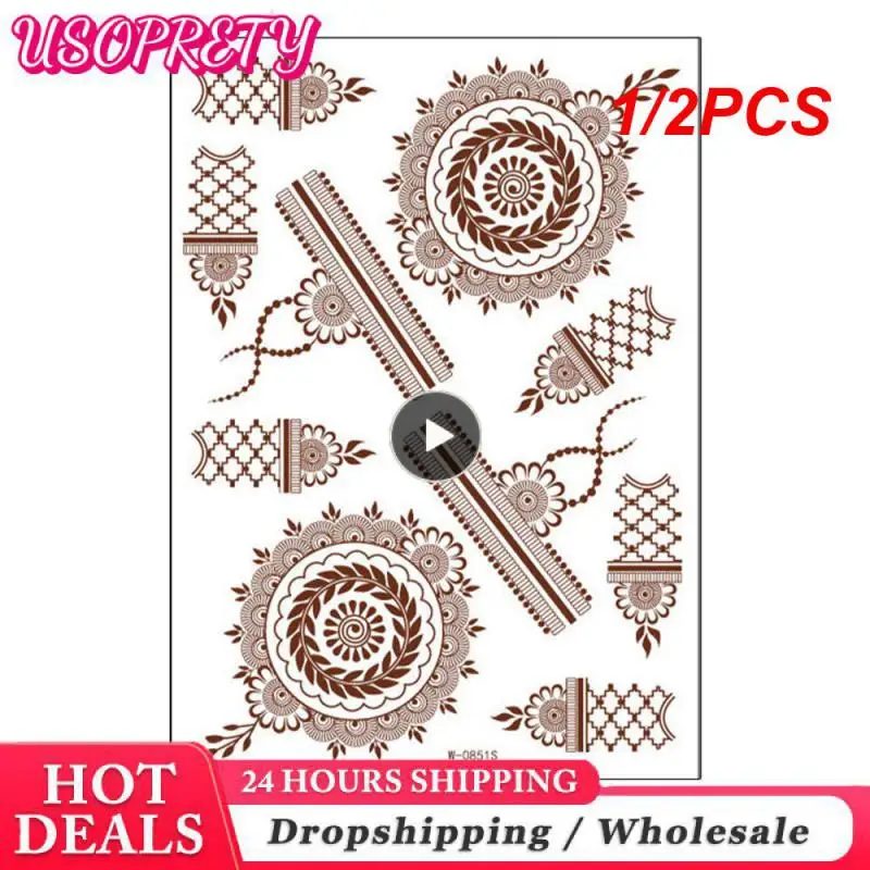 

1/2PCS Henna Tattoo Brown Mehndi Stickers for Hand Henna Temporary Tattoos Body Art Tatoo Waterproof for Women Fake Tatoo Hena