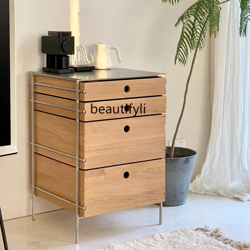 

Post-Modern Storage Cabinet Nordic Light Luxury Solid Wood Chest of Drawers Italian Minimalist Living Room Corner Locker