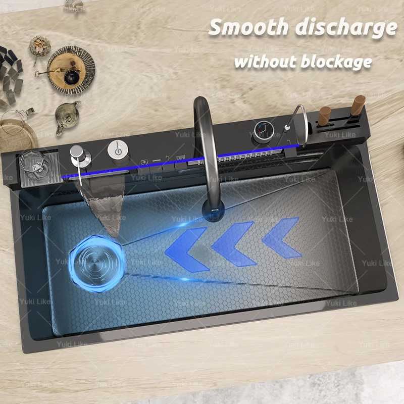 Stainless Steel Kitchen Sink Waterfall Knife Holder Cup Wash
