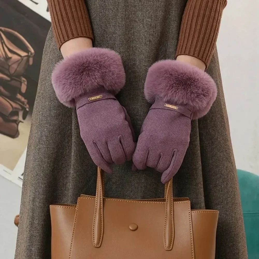 New Thick Plush Sleeves Suede Gloves Short Soft and Warm Solid Color Gloves Autumn and Winter Outdoor Cycling Windproof 장갑