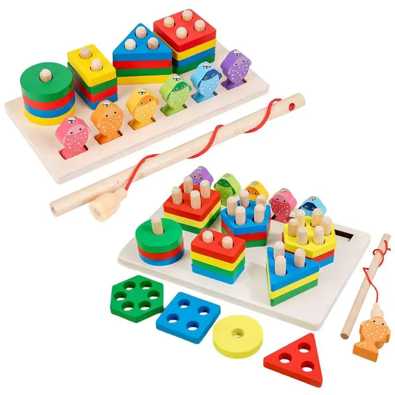 

Wooden 3D Magnetic Fishing Toy Set Column Early Educational Montessori Fishing Indoor Puzzle Game Matching Shape Set For Kids