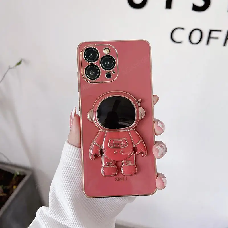 Astronaut Holder Luxury Plating Silicone Stand Case
