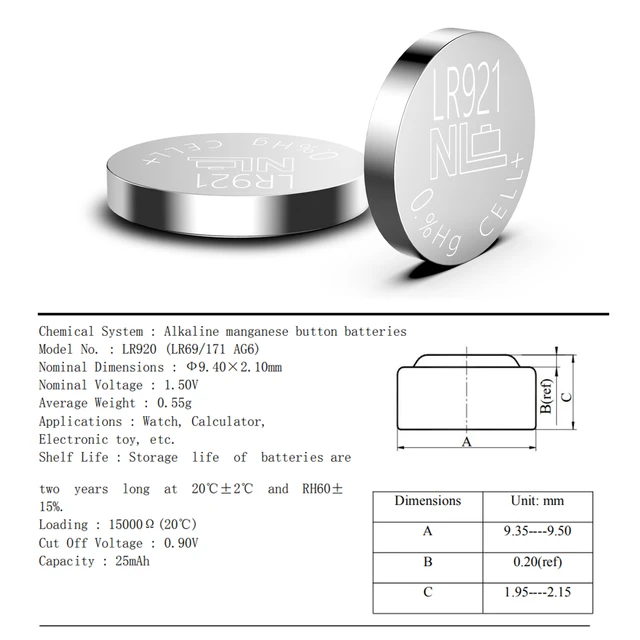 Lot de 20 piles bouton SR920SW 371 LR920 AG6 370 1,5 V