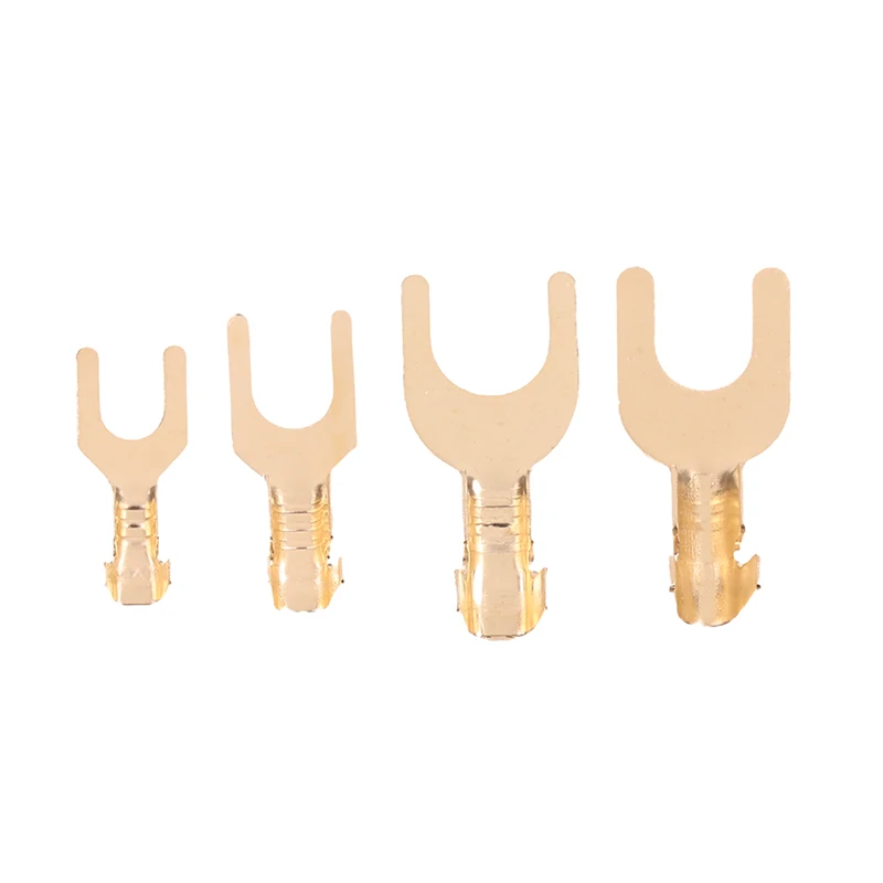 Wire connectors 100Pcs M3 M4 M5 M6 Brass Fork Spade U-Type Non-Insulated Wire Connector Electrical Crimp Ground Terminal 0.5-2.5mm 3.2-6.2mm