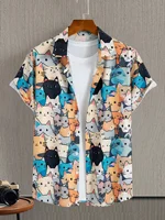 Unisex Fashion Men's Cute Cat Print Casual Daily Wear 3D Printing Short Sleeve Shirt Fashion Hawaiian Shirts For Men Harajuku 1
