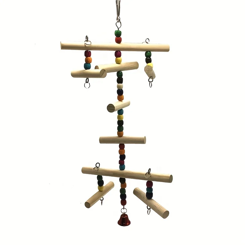 Parrot Swinging Ladder Toy Bird Toy Colorful Wooden Bells and Beads Perfect Love Bird Bells and Beads Colors Are Random Parrot Toy Bird Toy Bird Swing Toy