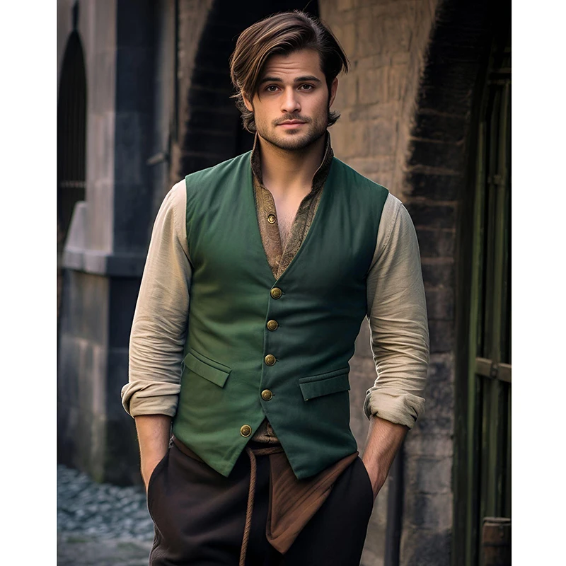 2023 New Men's Fashion Slim Waistcoat V-neck Wedding Business Suit Jacket Vest Men Medieval Vintage Vest
