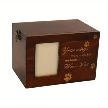 Pet Ash Urns Wooden Pine Dog Casket Cat Dog Urn Funeral Supplies with Photo Frame Your Wings Were Ready But My Heart Was Not 2