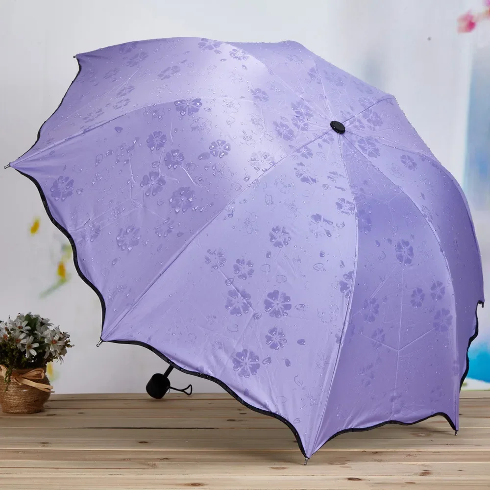 Lady UV Protection Solid Color Sun Umbrella Windproof Travel Umbrella Portable Mini Water Encounter Flowering Sunny Umbrella