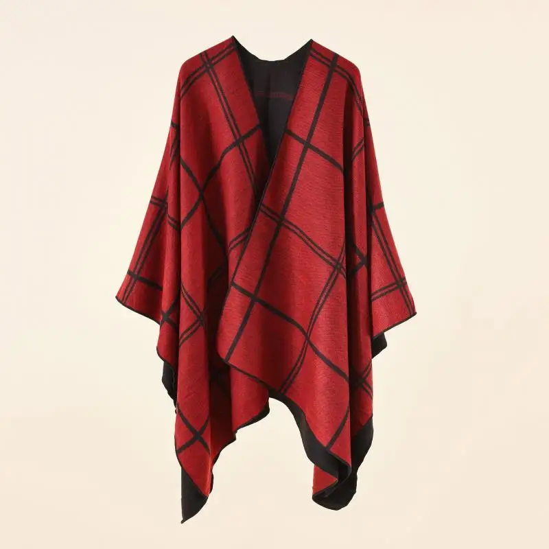

New Women's Cloak Line Checker Solid Winter Warm Cape Women's Coat