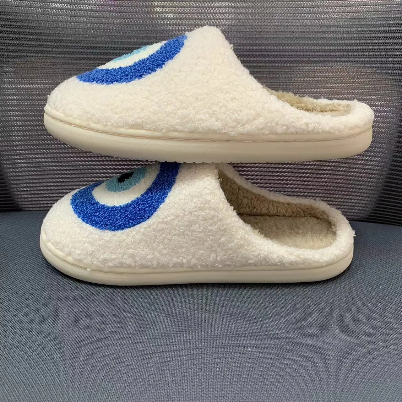 AD Best Selling Blue Evil Eyes Fashion Pattern Retro Nice Cute Soft Warm Winter Slippers For Unisex 4