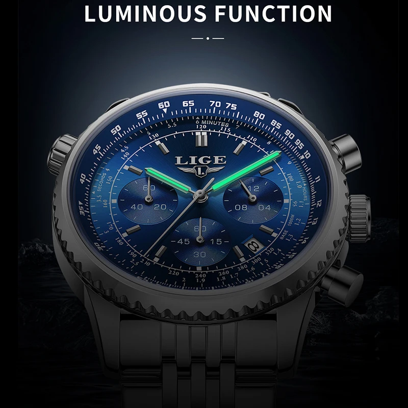 LIGE New Waterproof Watch For Men Fashion Business Watch Men Luminous Stainless Steel Sports Quartz Men's Watches Montre Homme